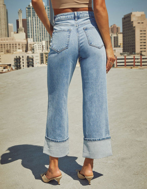 Load image into Gallery viewer, High Waisted Straight Leg Rolled Jeans

