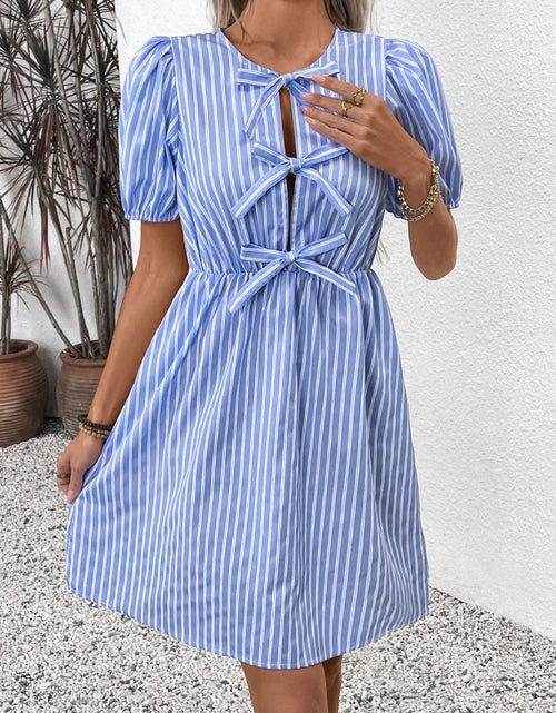 Load image into Gallery viewer, Perfee Tied Striped Short Sleeve Mini Dress
