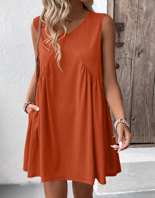 Load image into Gallery viewer, Ivy Lane Ruched V-Neck Sleeveless Mini Dress
