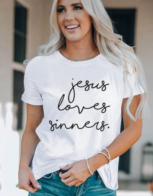 Load image into Gallery viewer, Letter Graphic Round Neck Short Sleeve T-Shirt
