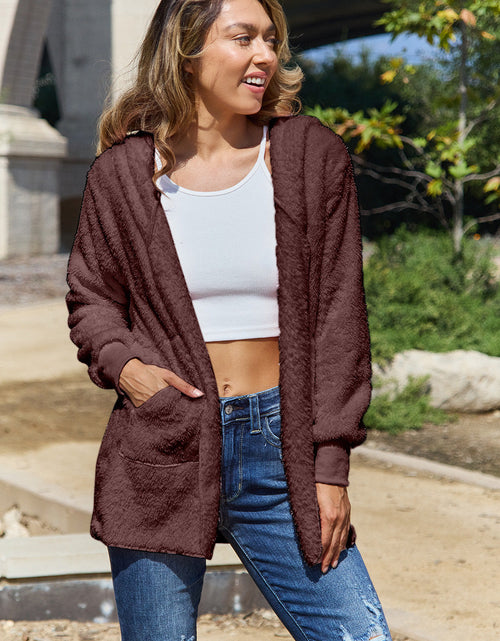 Load image into Gallery viewer, Full Size Teddy Hooded Jacket with Pockets
