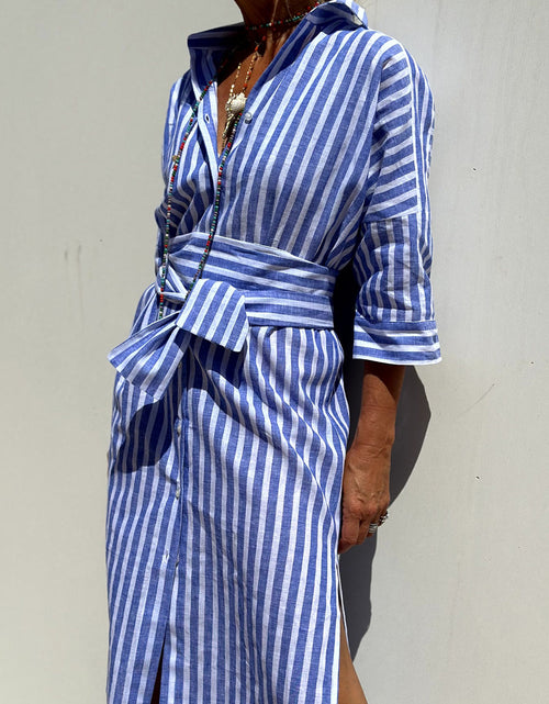Load image into Gallery viewer, Tied Button Up Three-Quarter Sleeve Dress
