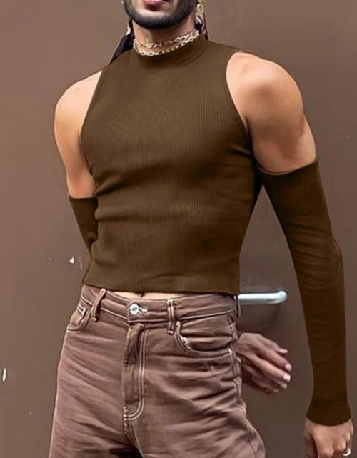 Load image into Gallery viewer, Men's Full Size Mock Neck Cold Shoulder T-Shirt Plus Size
