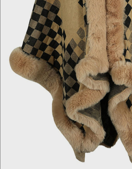 Load image into Gallery viewer, Fuzzy Checkered Long Sleeve Poncho
