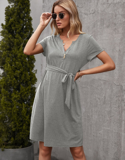 Load image into Gallery viewer, Ivy Lane Tied Notched Short Sleeve Dress
