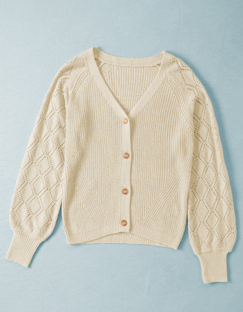 Load image into Gallery viewer, Openwork V-Neck Button Up Cardigan
