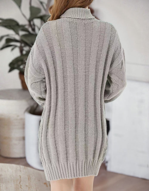 Load image into Gallery viewer, Cable-Knit Turtleneck Sweater Dress
