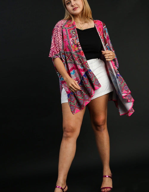 Load image into Gallery viewer, Umgee Full Size Mixed Print Ruffle Hem Open Front Cover Up Plus Size
