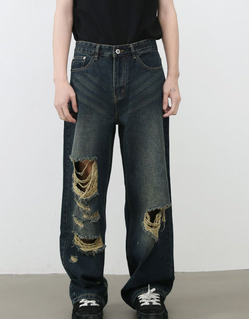 Load image into Gallery viewer, Men's Distressed Wide Leg Jeans
