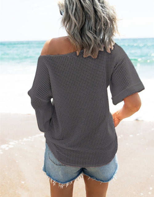 Load image into Gallery viewer, Waffle Knit Boat Neck Half Sleeve T-Shirt
