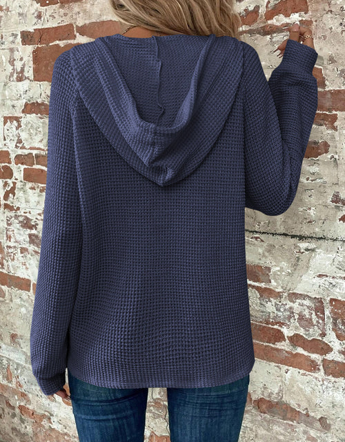 Load image into Gallery viewer, Waffle Knit Long Sleeve Drawstring Hooded Top
