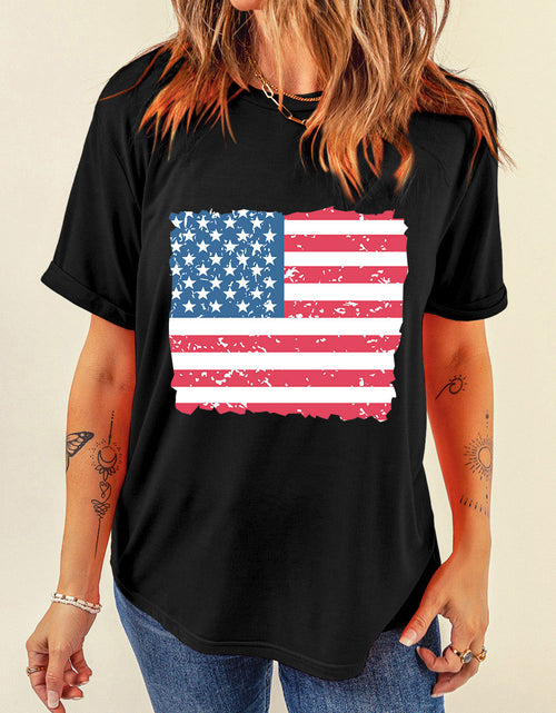 Load image into Gallery viewer, US Flag Round Neck Short Sleeve T-Shirt
