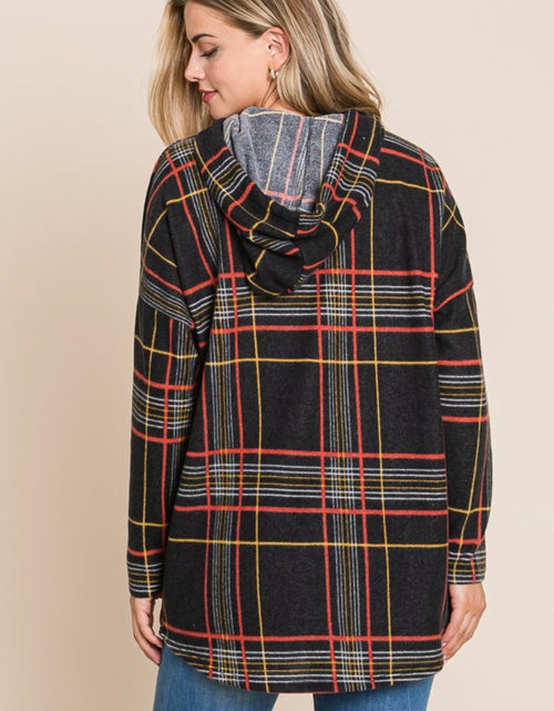 Load image into Gallery viewer, BOMBOM Drawstring Plaid Long Sleeve Hoodie
