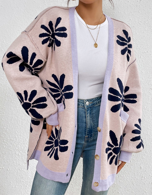 Load image into Gallery viewer, Contrast Dropped Shoulder Long Sleeve Cardigan
