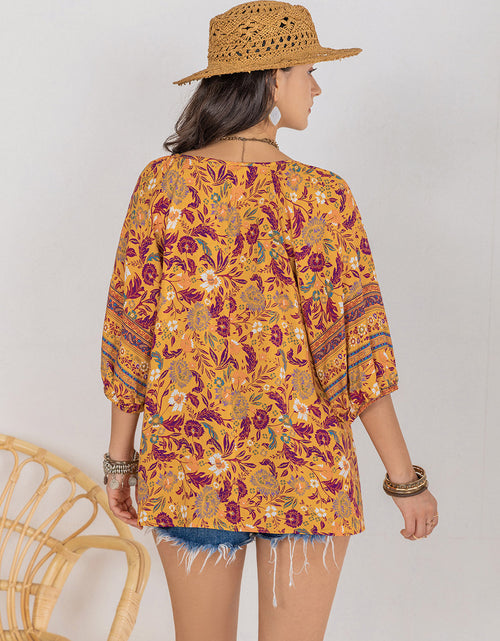 Load image into Gallery viewer, Printed Tie Neck Blouse
