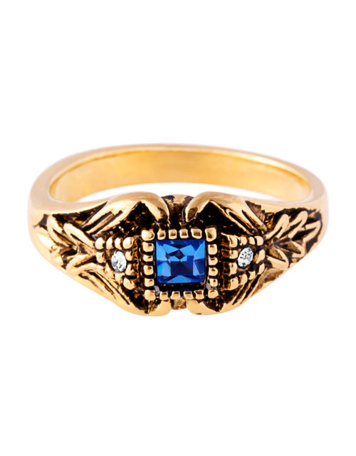 Load image into Gallery viewer, Vintage 1980's Ring Austrian Crystal 18k Antique YellwoWhite Gold Electroplated Made in the USA by PVD Vintage Jewelry
