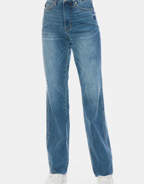 Load image into Gallery viewer, Judy Blue Full Size Tummy Control Cut Raw Hem Straight Jeans
