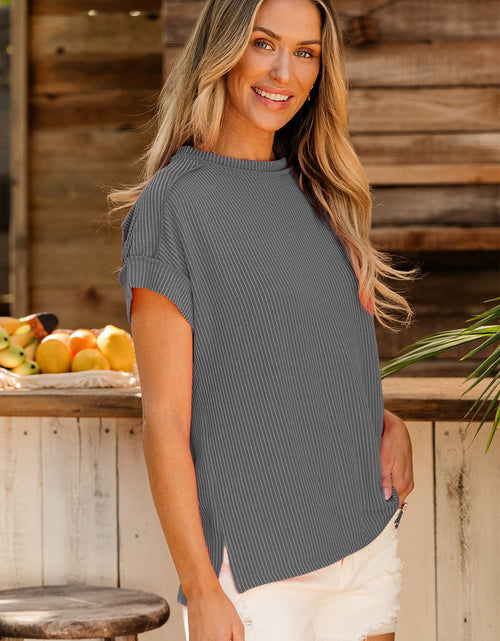 Load image into Gallery viewer, Exposed Seam Round Neck Short Sleeve T-Shirt

