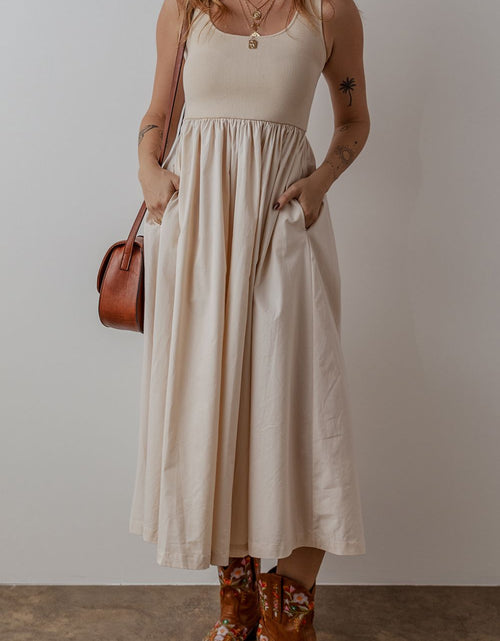 Load image into Gallery viewer, Scoop Neck Ribbed Bodice Sleeveless Midi Tank Dress
