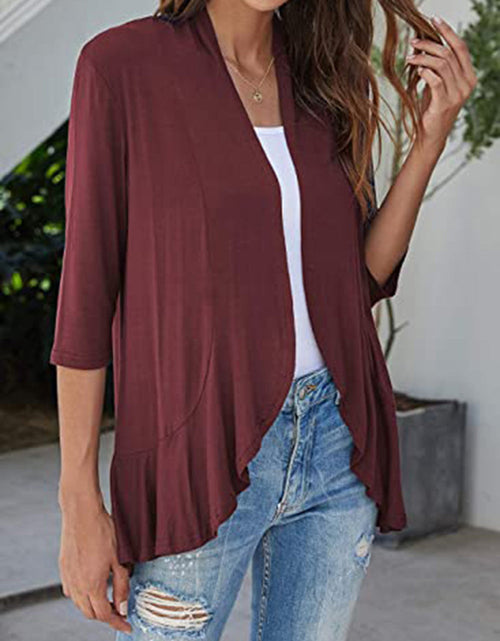 Load image into Gallery viewer, Open Front Three-Quarter Sleeve Cardigan
