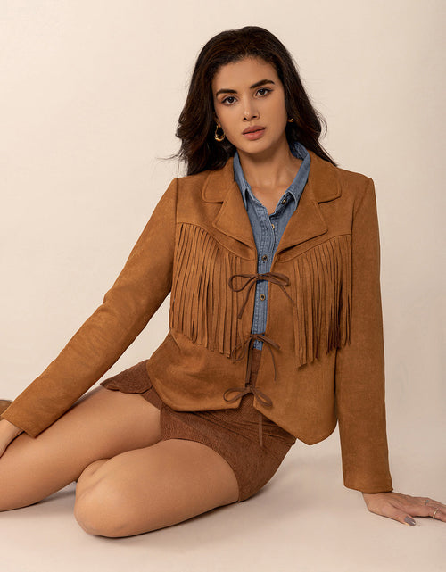 Load image into Gallery viewer, Tied Tassel Collared Neck Long Sleeve Jacket
