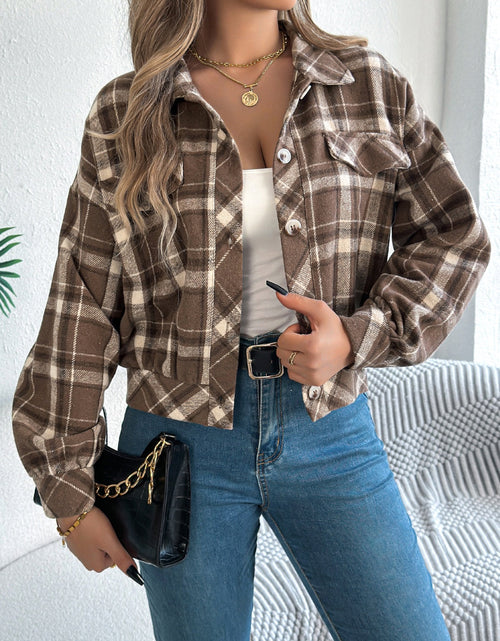 Load image into Gallery viewer, Plaid Button Up Long Sleeve Jacket
