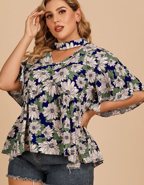 Load image into Gallery viewer, Plus Size Floral Flutter Sleeve Cutout Blouse
