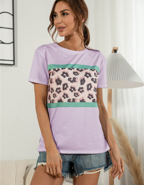 Load image into Gallery viewer, Leopard Color Block Side Slit Tee
