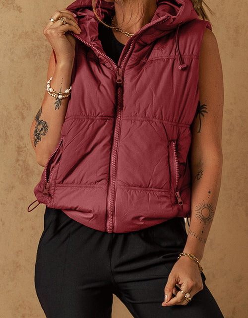 Load image into Gallery viewer, Drawstring Zip Up Hooded Vest Coat
