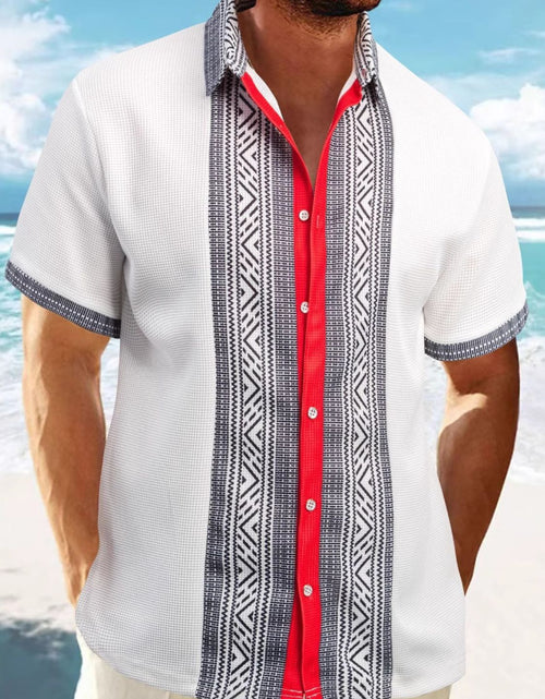 Load image into Gallery viewer, Men's Full Size Contrast Button Down Short Sleeve Shirt Plus Size
