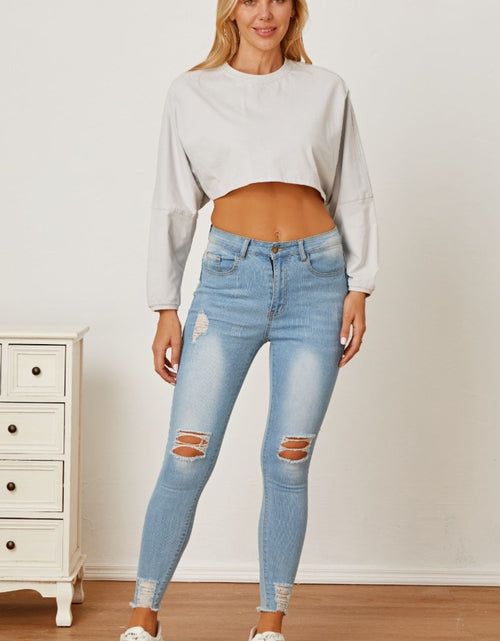 Load image into Gallery viewer, Round Neck Dropped Shoulder Cropped Sweatshirt
