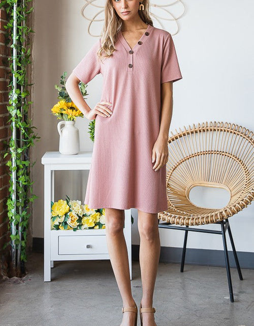 Load image into Gallery viewer, Heimish Full Size Solid Ribbed Mini Dress with Button Plus Size
