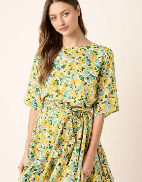 Load image into Gallery viewer, Mittoshop Floral Tie Waist Half Sleeve Mini Dress
