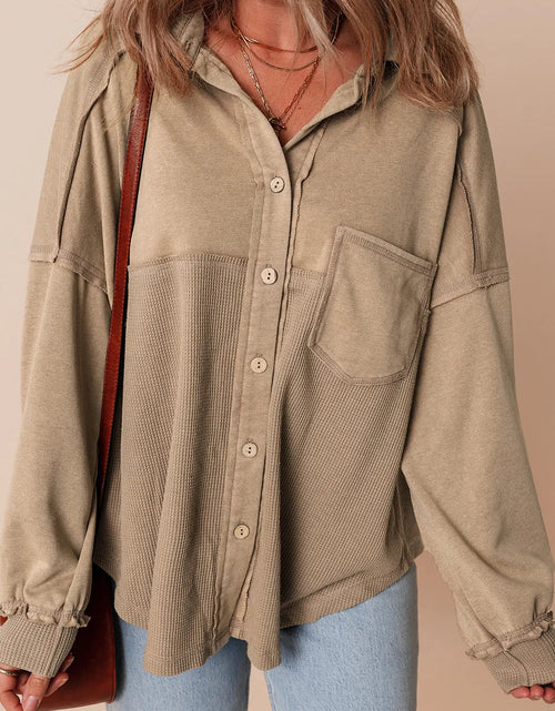 Load image into Gallery viewer, Waffle-Knit Collared Neck Long Sleeve Shacket
