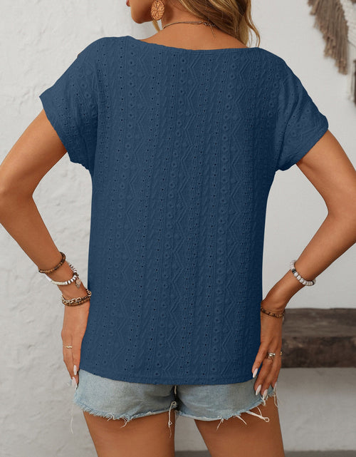Load image into Gallery viewer, Mandy Eyelet Round Neck Short Sleeve Top
