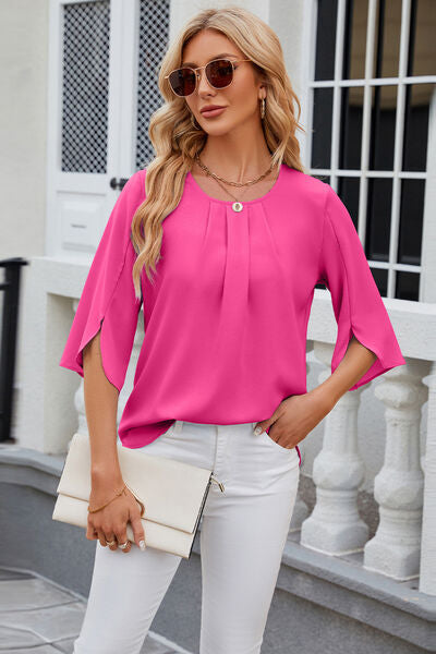 Load image into Gallery viewer, Round Neck Slit Half Sleeve Top
