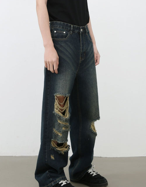 Load image into Gallery viewer, Men's Distressed Wide Leg Jeans
