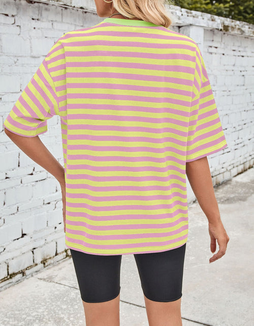 Load image into Gallery viewer, Lovelet Striped Round Neck Half Sleeve T-Shirt
