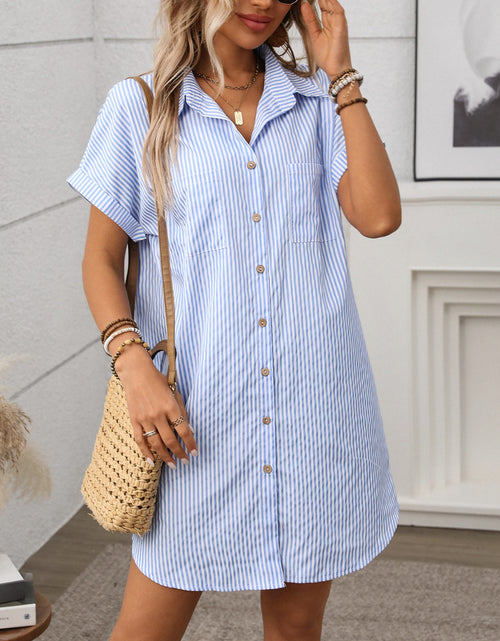 Load image into Gallery viewer, Striped Button Down Short Sleeve Mini Dress
