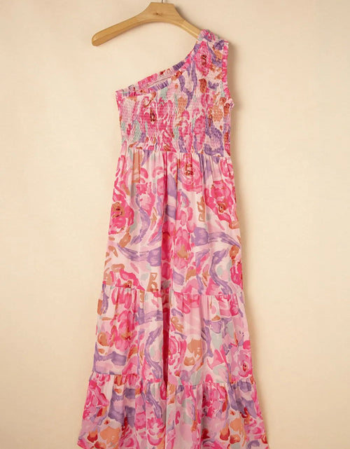 Load image into Gallery viewer, Floral Print Shirred One Shoulder Maxi Dress
