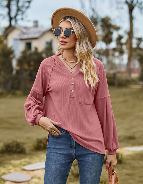 Load image into Gallery viewer, Dropped Shoulder Button-Down Hoodie
