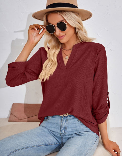 Load image into Gallery viewer, V-Neck Roll-Tap Sleeve Blouse
