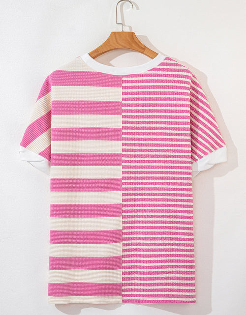 Load image into Gallery viewer, High-Low Striped Round Neck Short Sleeve T-Shirt
