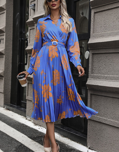 Load image into Gallery viewer, Perfee Floral Pleated Surplice Long Sleeve Midi Dress
