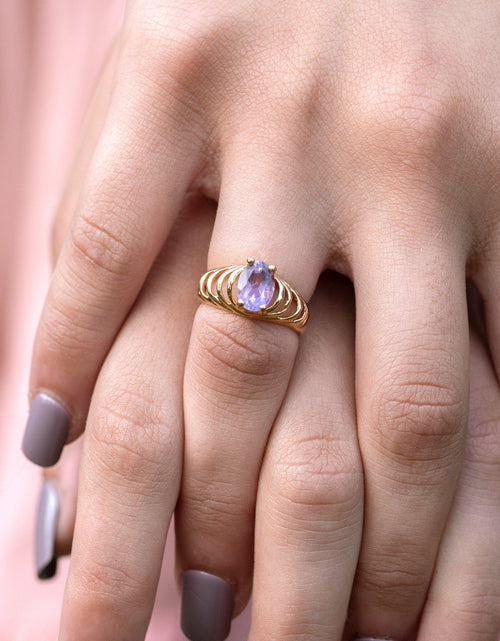 Load image into Gallery viewer, Vintage Ring Genuine Amethyst and Clear Swarovski Crystals 18kt Gold Plated R690 by PVD Vintage Jewelry
