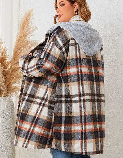 Load image into Gallery viewer, Honey Plus Size Plaid Drop Shoulder Hooded Coat
