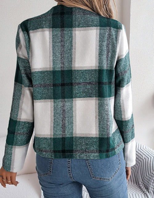Load image into Gallery viewer, Plaid Open Front Long Sleeve Jacket
