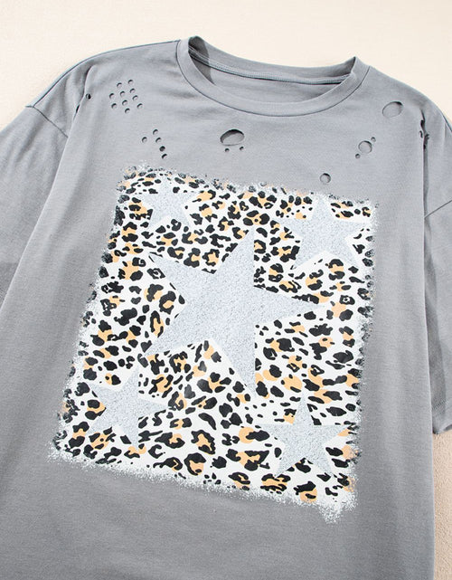 Load image into Gallery viewer, Stars Leopard Graphic Distressed T-Shirt
