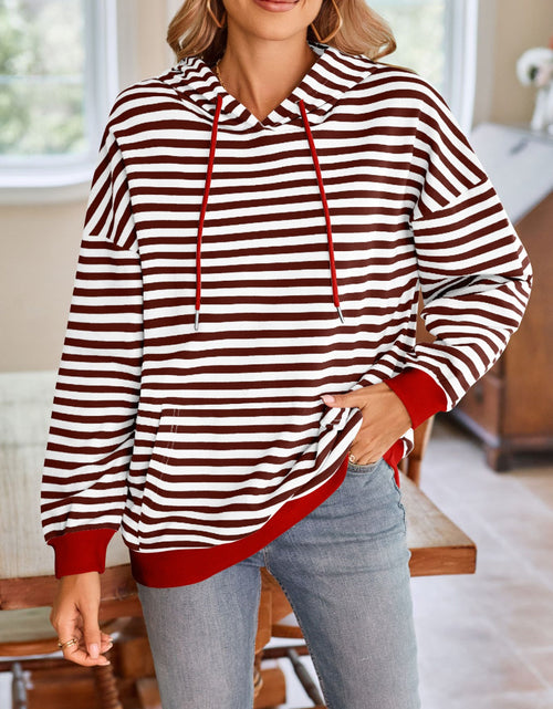Load image into Gallery viewer, Lovelet Drawstring Striped Long Sleeve Hoodie
