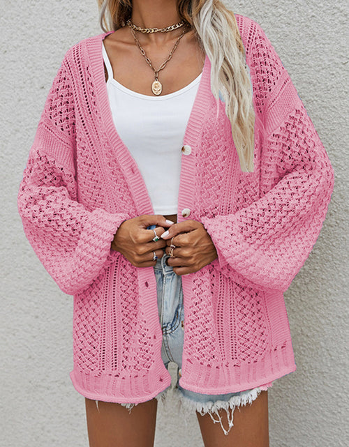 Load image into Gallery viewer, Openwork Button Front Cardigan
